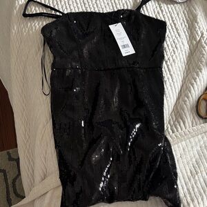 Black Sequin Mini Dress with Thin Straps